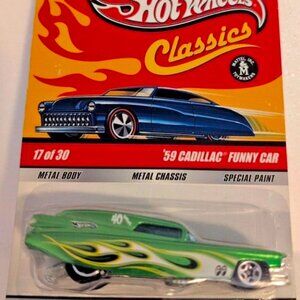 Hot Wheels HW 1959 '59 Cadillac Funny Car 17/30 Sp. Pnt. Green Flames HTF